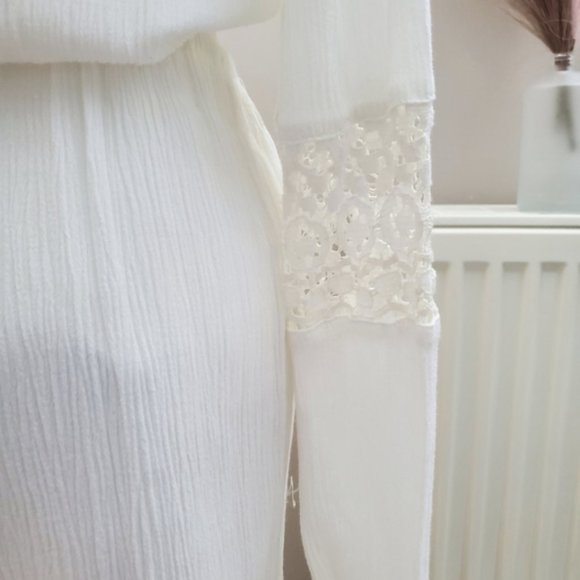 H&M White Long Sleeve Cotton Blend Beach Dress- Size 2 - Picture 7 of 12